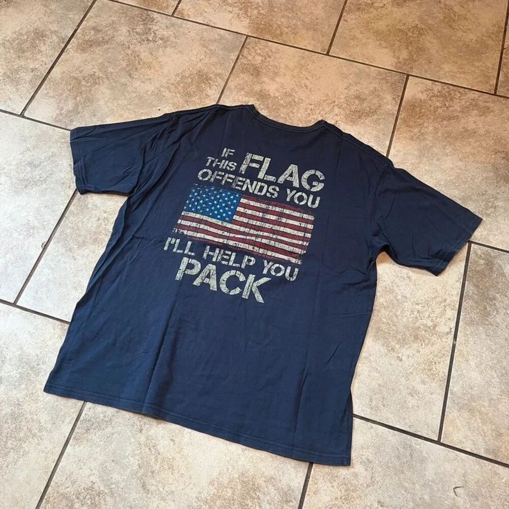 Bass Pro Shops Patriotic American Flag Graphic Tee Navy Blue XL